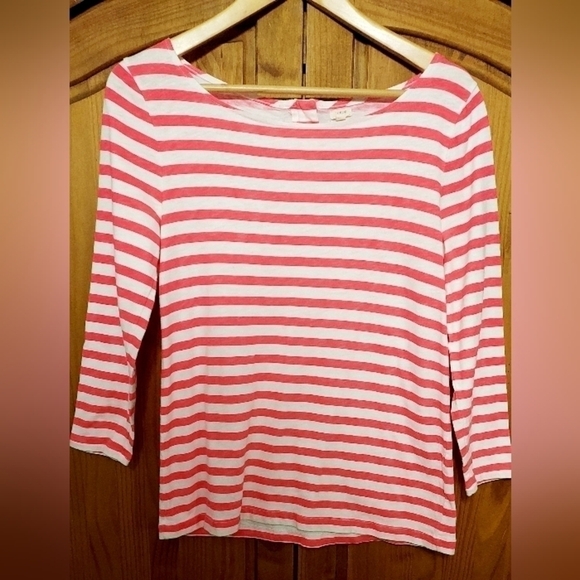 J. Crew women's long sleeve pink and white stripes top shirt w/zipper size small - Picture 1 of 4